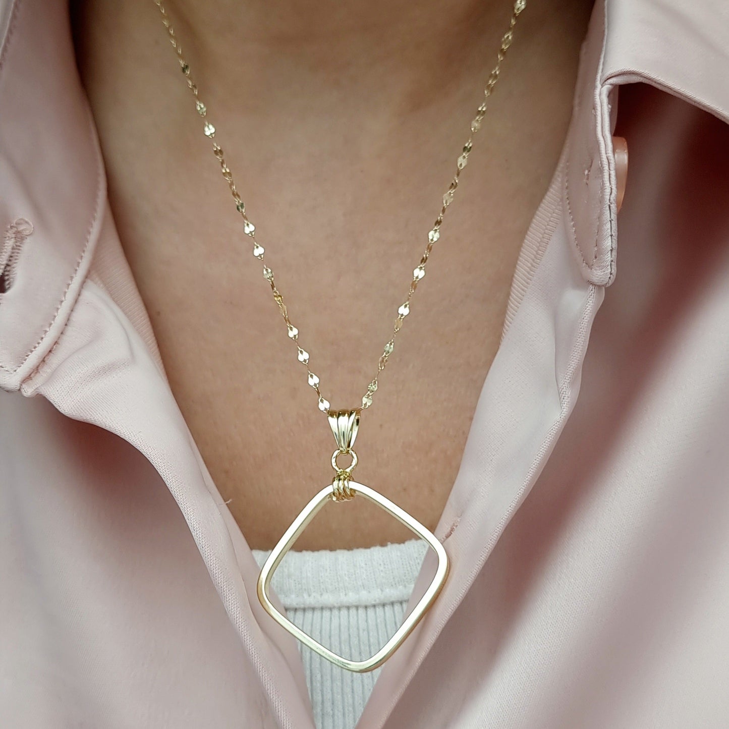 18K Pure Gold Square Necklace