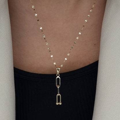 18K Pure Gold Hanging U-Link Necklace