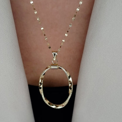 18K Pure Gold Twisted Oval Necklace