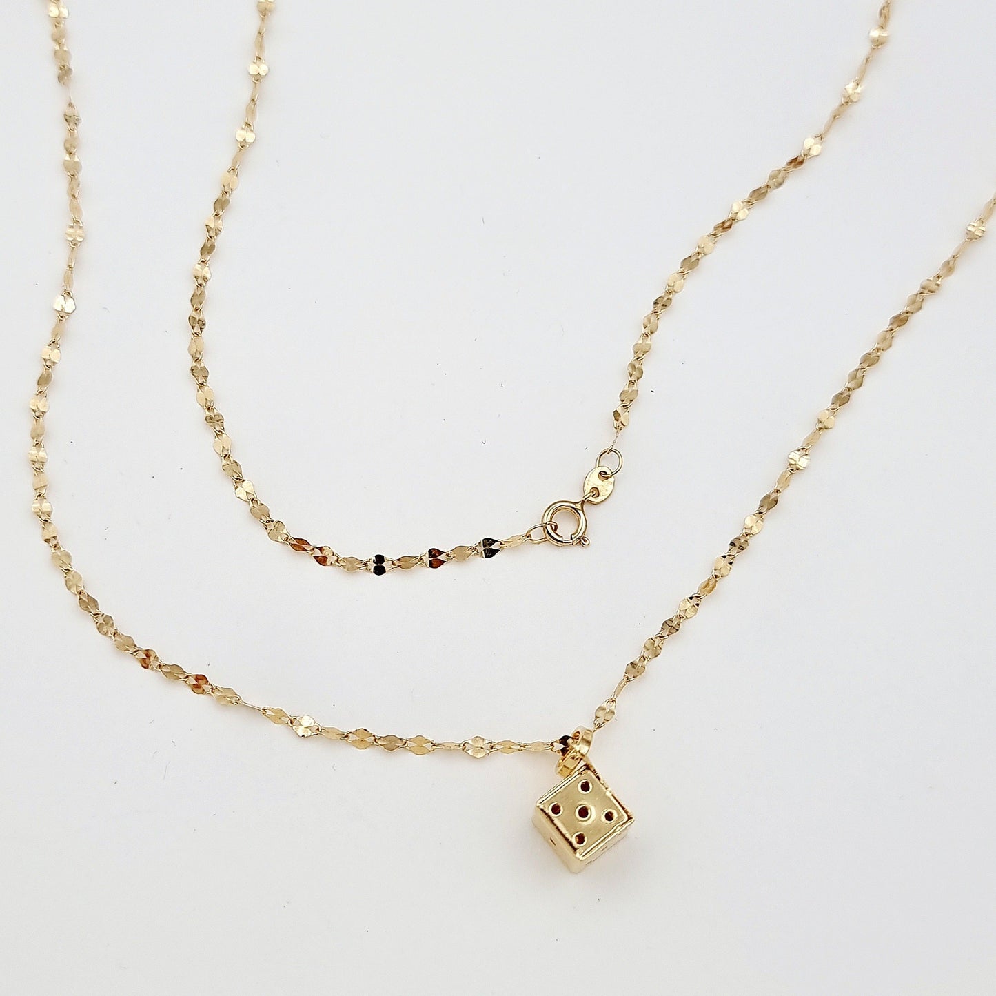 18K Pure Gold Dice Cube Necklace