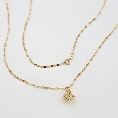18K Pure Gold Dice Cube Necklace
