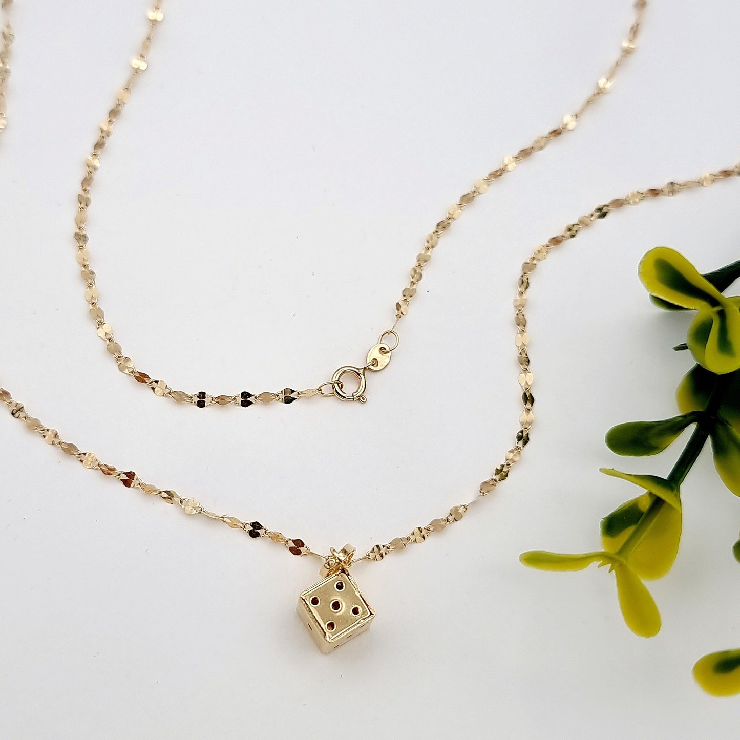 18K Pure Gold Dice Cube Necklace
