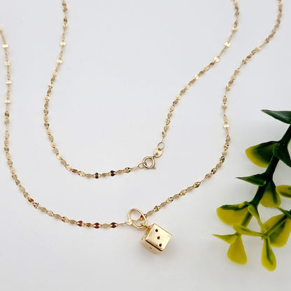 18K Pure Gold Dice Cube Necklace
