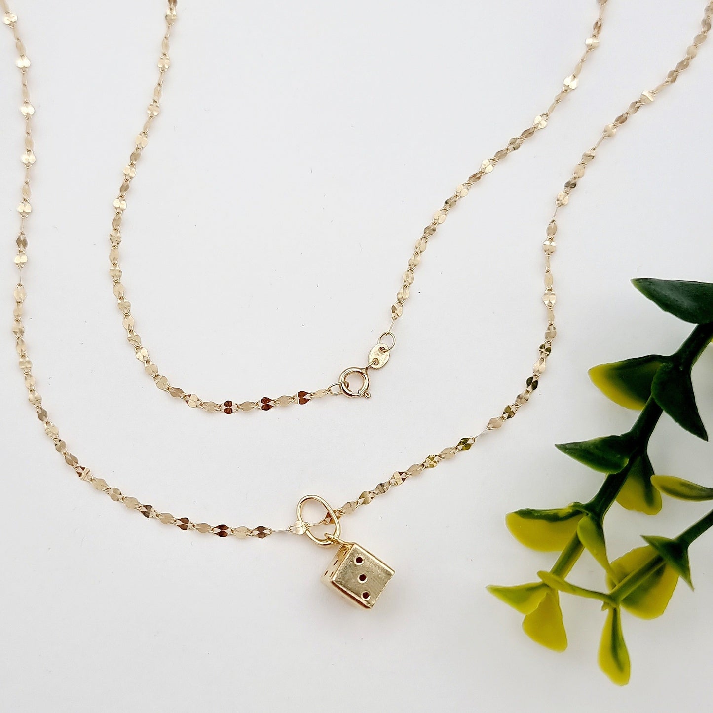18K Pure Gold Dice Cube Necklace