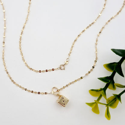 18K Pure Gold Dice Cube Necklace