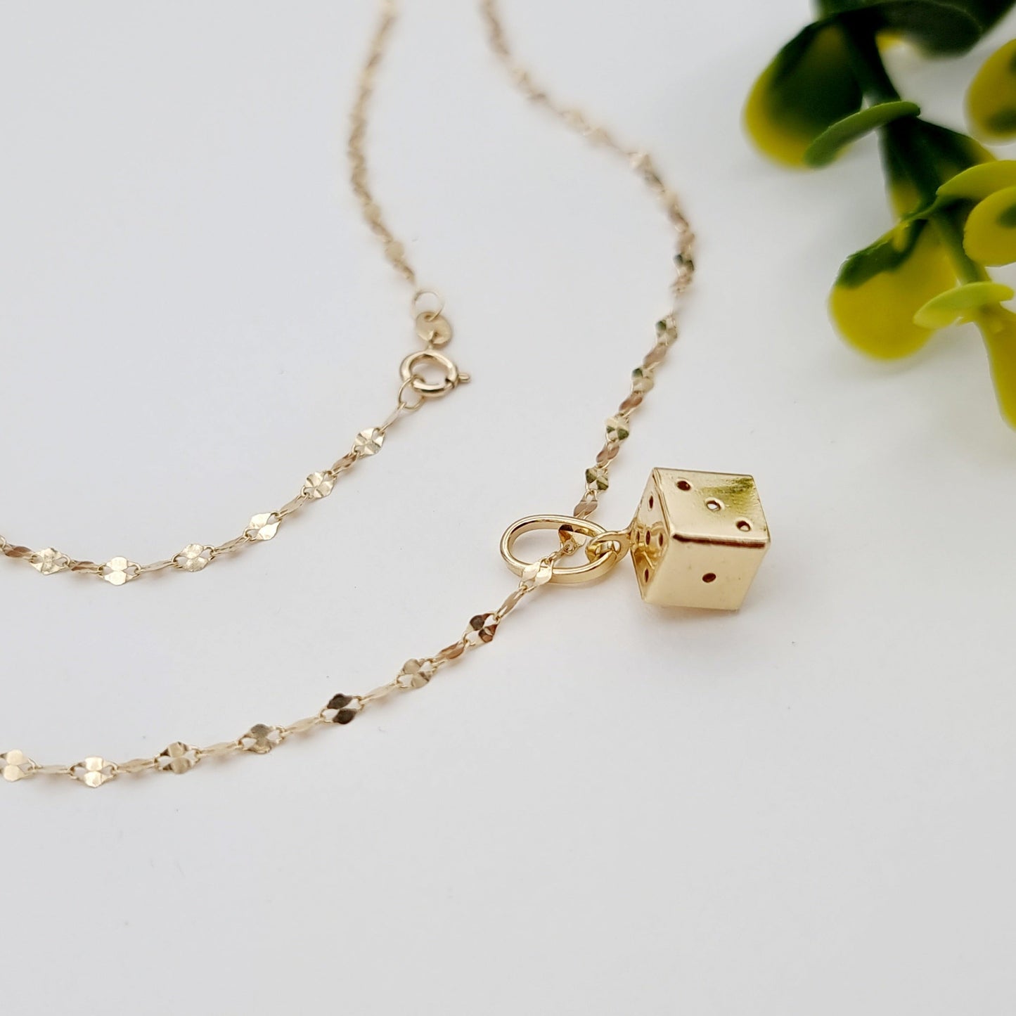 18K Pure Gold Dice Cube Necklace