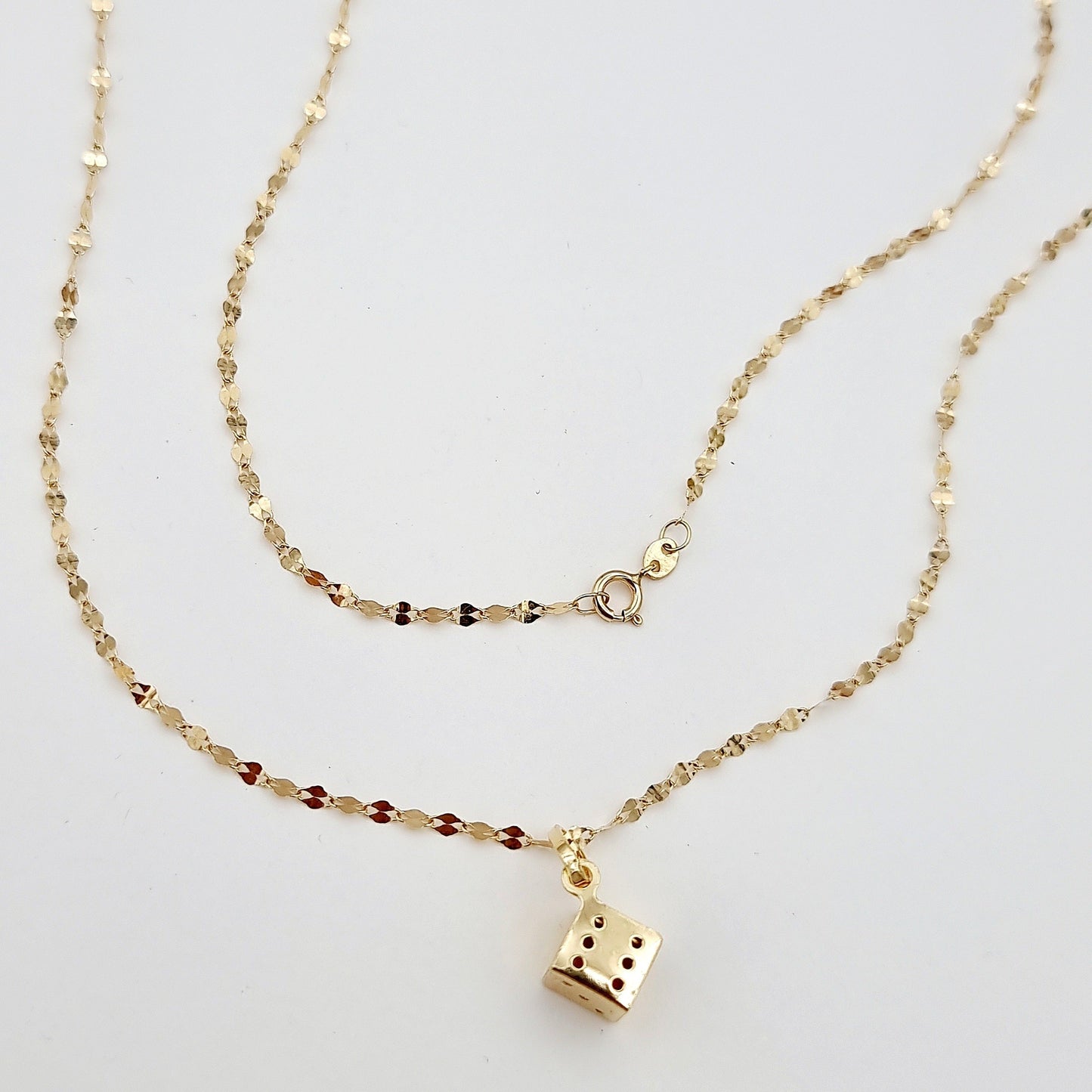 18K Pure Gold Dice Cube Necklace