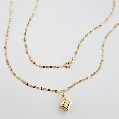 18K Pure Gold Dice Cube Necklace