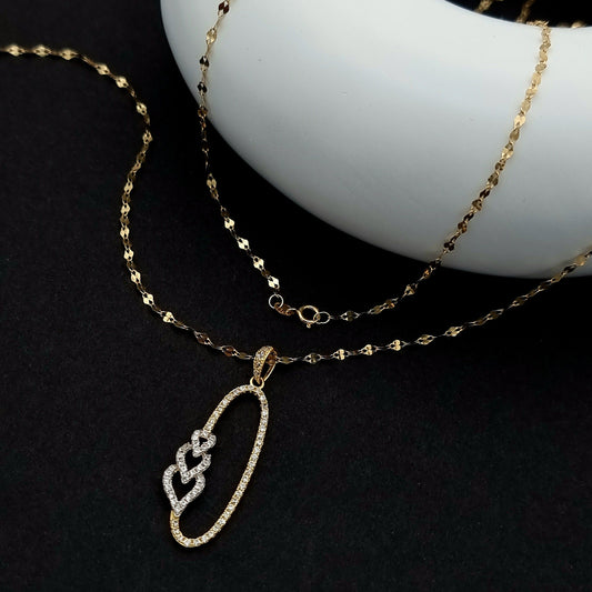 18K Pure Gold Oval Hearts Stone Necklace