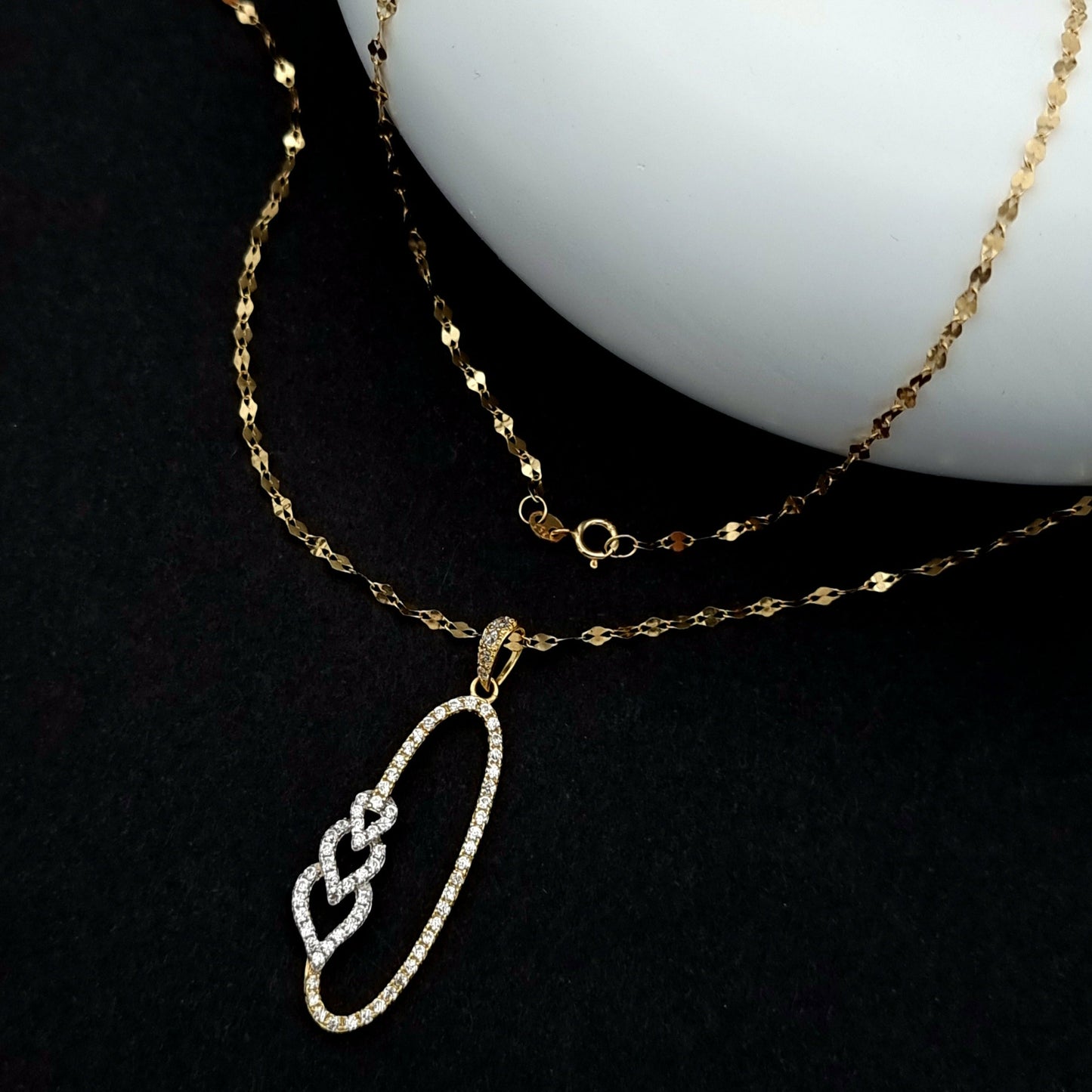 18K Pure Gold Oval Hearts Stone Necklace