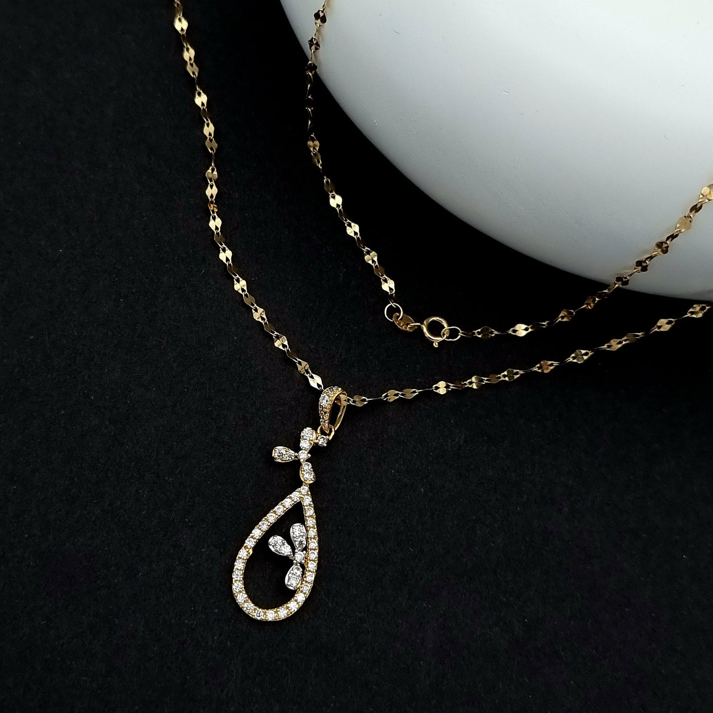 18K Pure Gold Oval Stone Necklace
