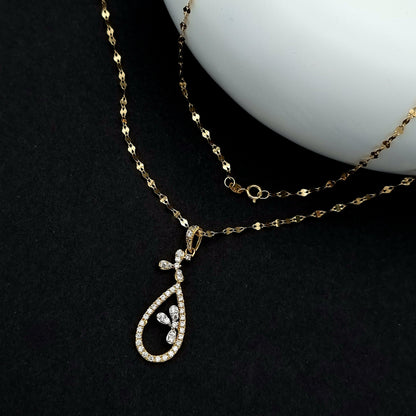 18K Pure Gold Oval Stone Necklace