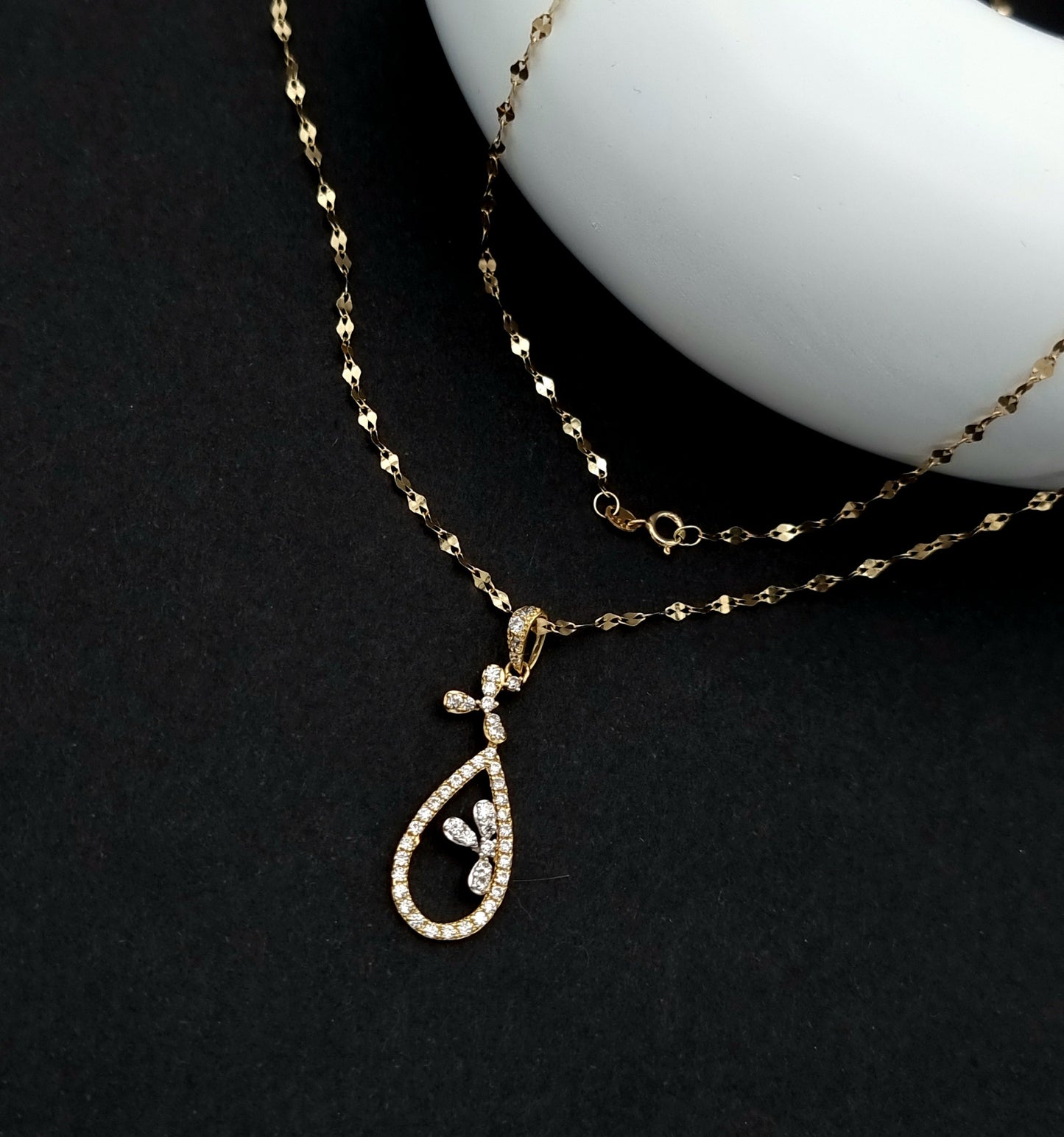 18K Pure Gold Oval Stone Necklace