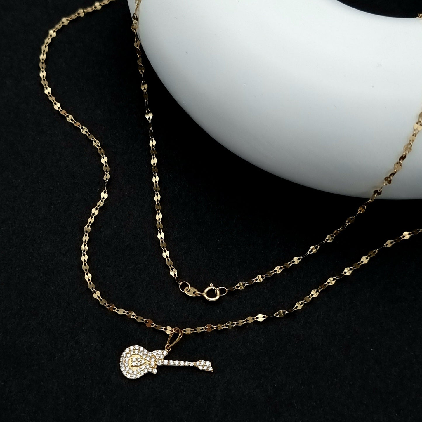18K Pure Gold Guitar Stone Necklace