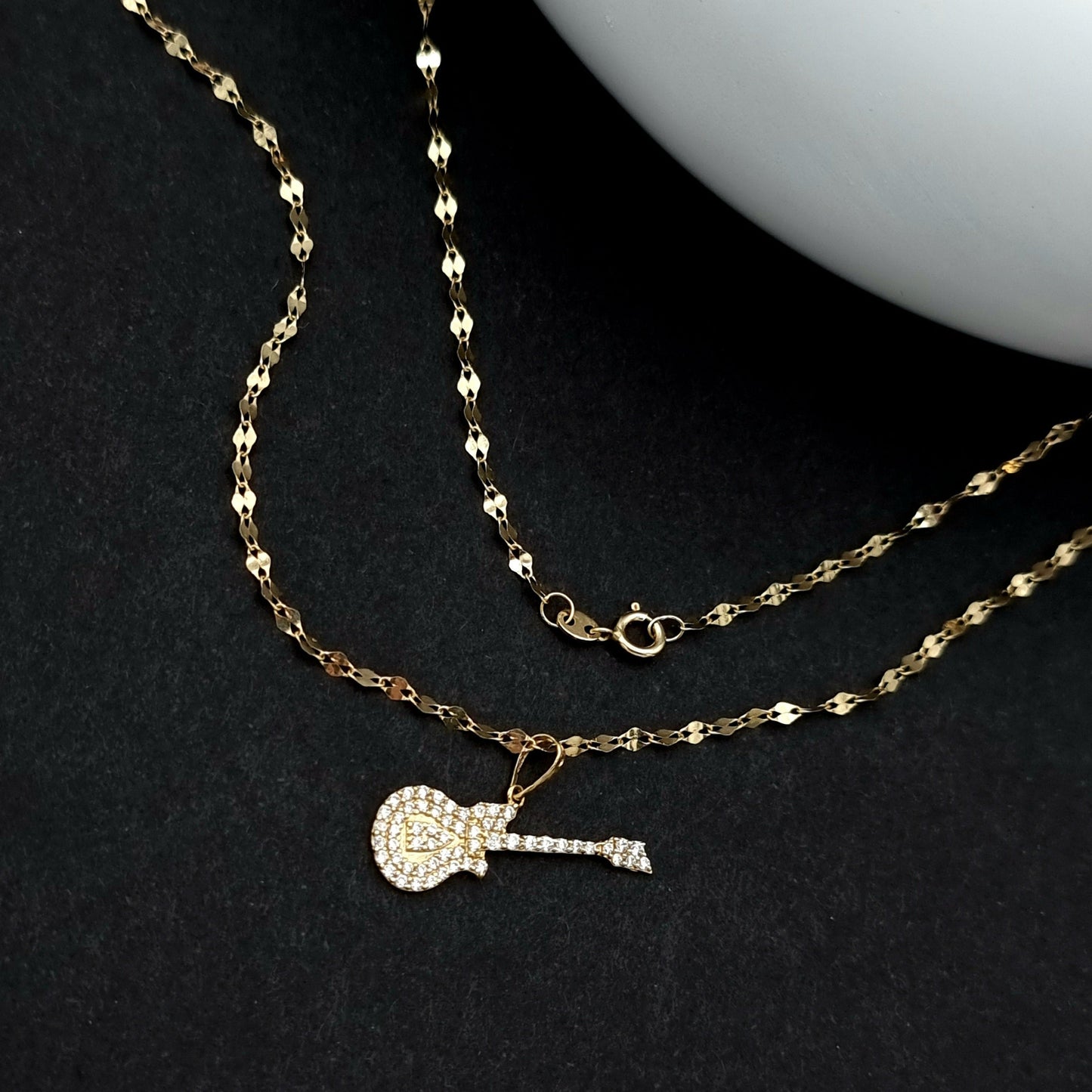 18K Pure Gold Guitar Stone Necklace