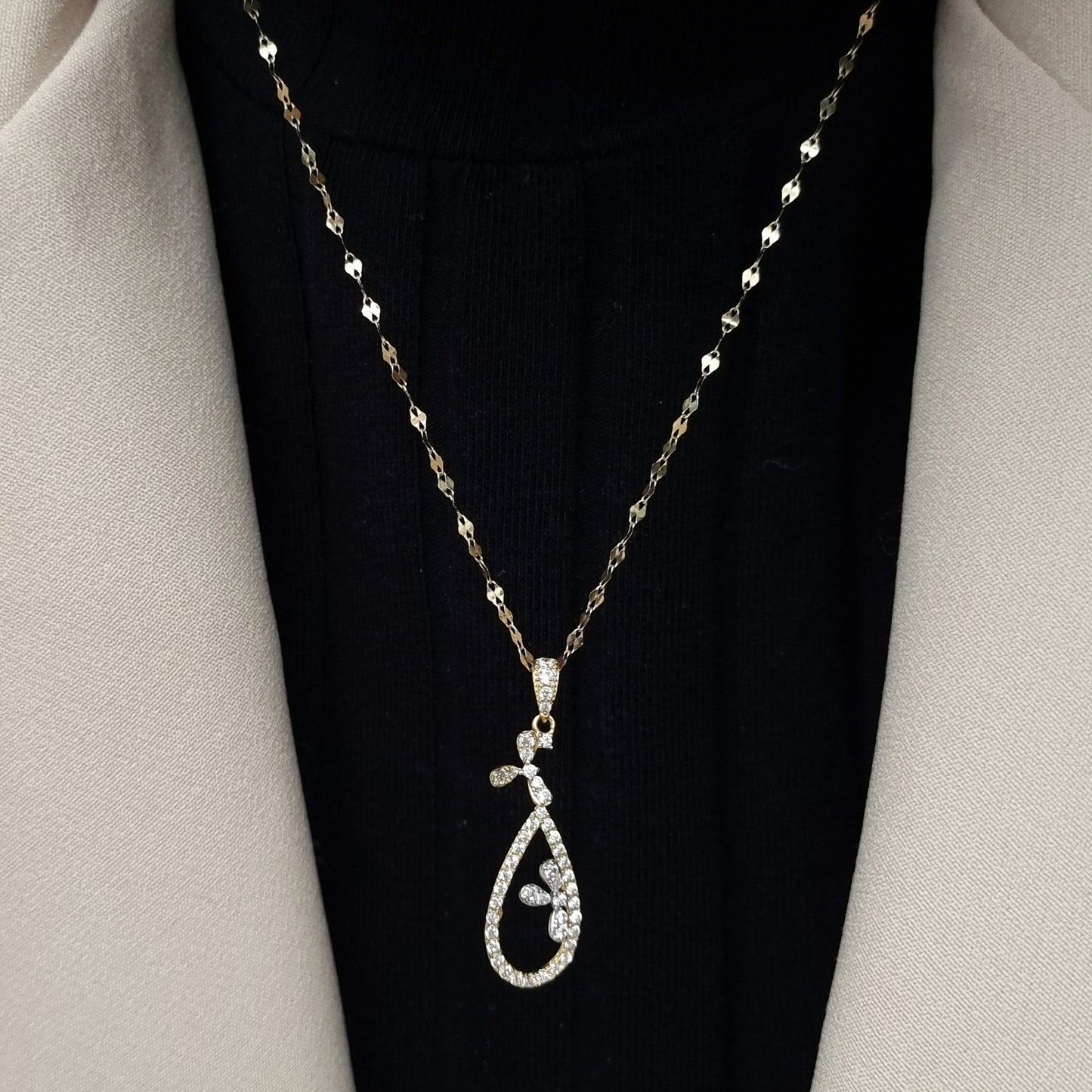 18K Pure Gold Oval Stone Necklace