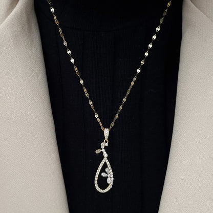 18K Pure Gold Oval Stone Necklace