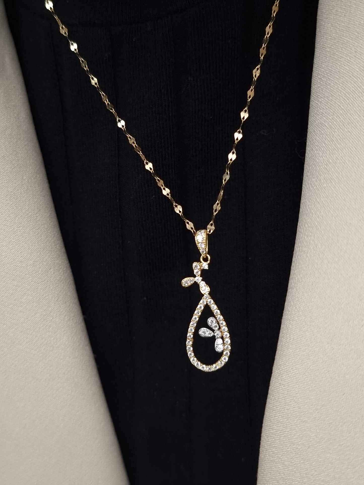 18K Pure Gold Oval Stone Necklace