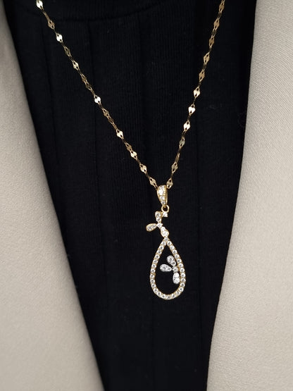 18K Pure Gold Oval Stone Necklace