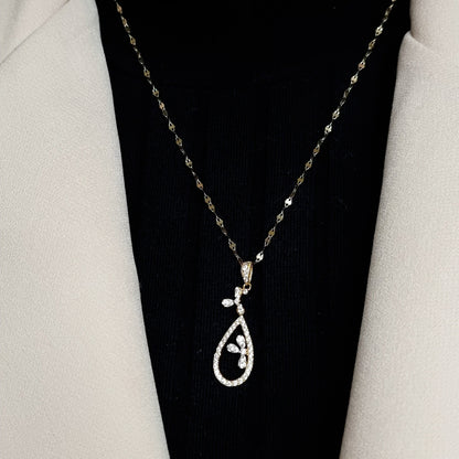 18K Pure Gold Oval Stone Necklace