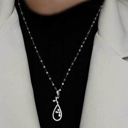 18K Pure Gold Oval Stone Necklace