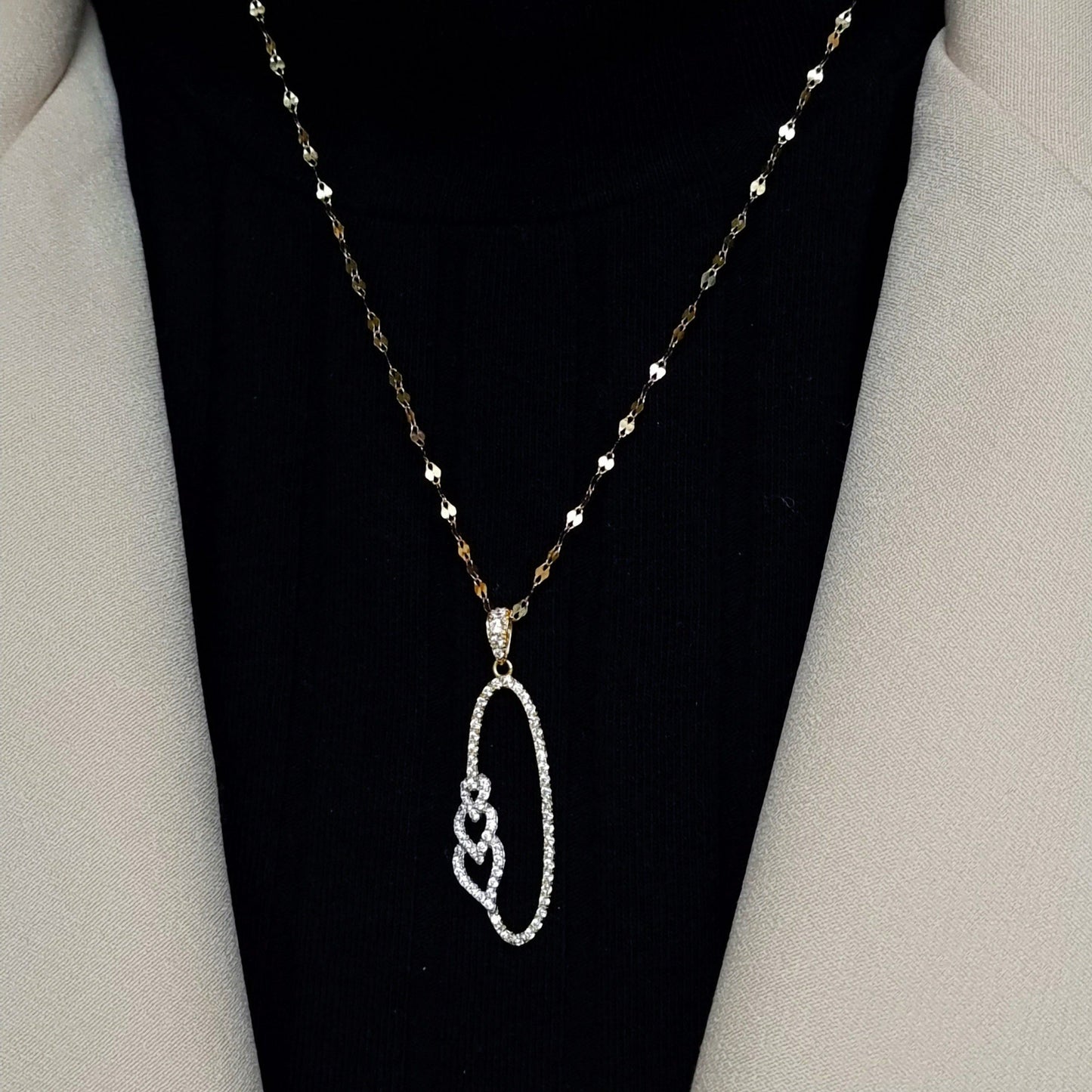 18K Pure Gold Oval Hearts Stone Necklace