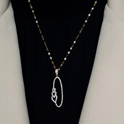 18K Pure Gold Oval Hearts Stone Necklace
