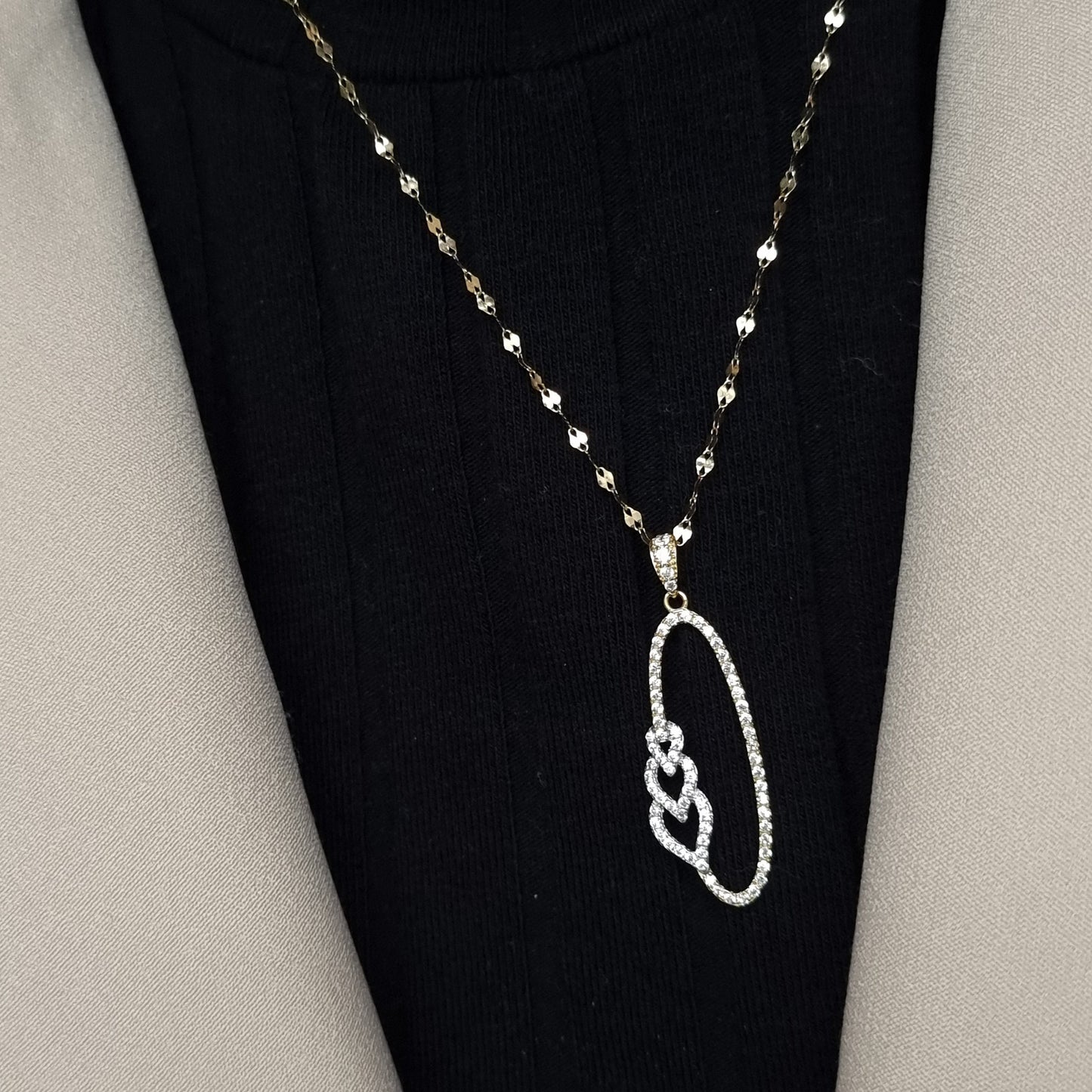 18K Pure Gold Oval Hearts Stone Necklace