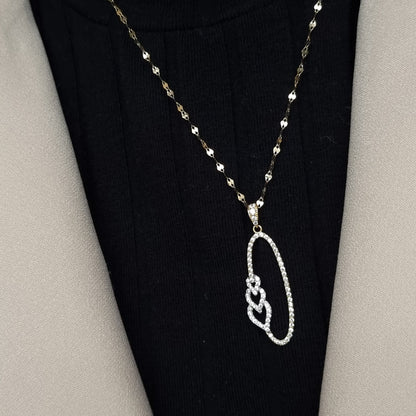 18K Pure Gold Oval Hearts Stone Necklace