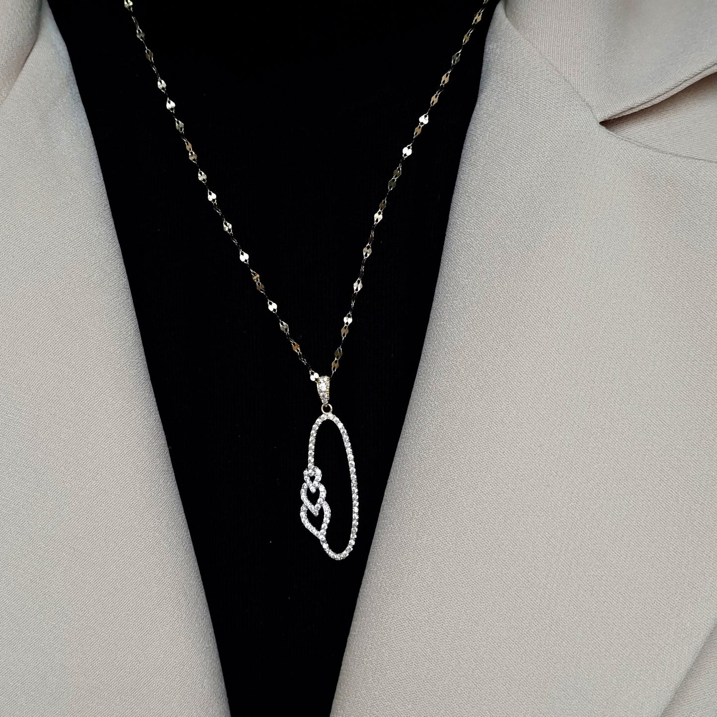 18K Pure Gold Oval Hearts Stone Necklace