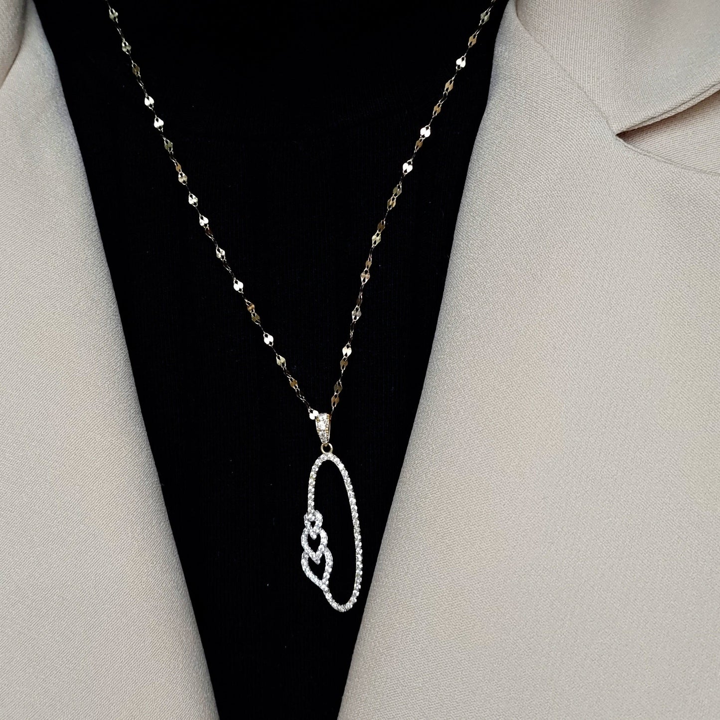 18K Pure Gold Oval Hearts Stone Necklace