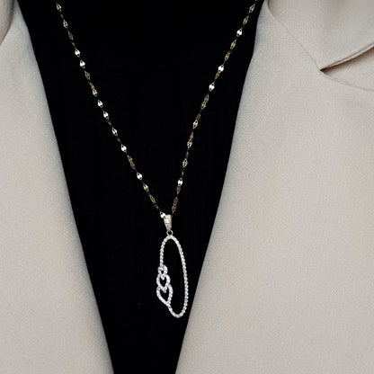 18K Pure Gold Oval Hearts Stone Necklace