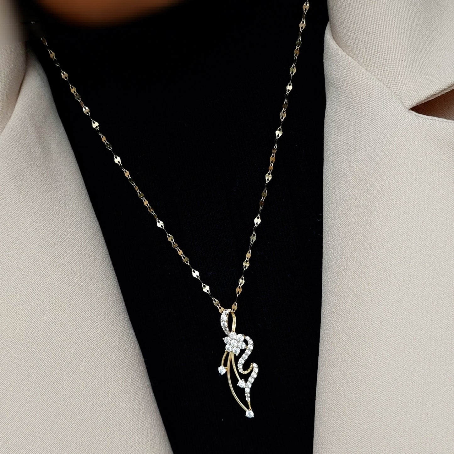 18K Pure Gold Stone Necklace