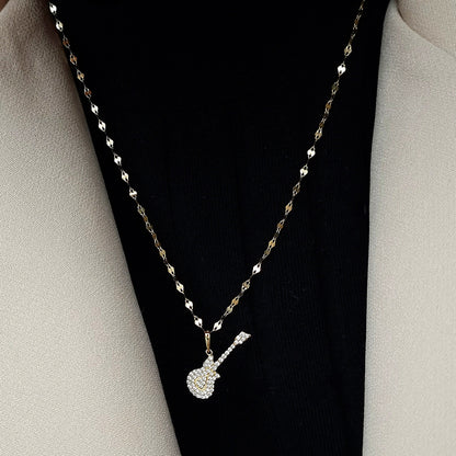 18K Pure Gold Guitar Stone Necklace