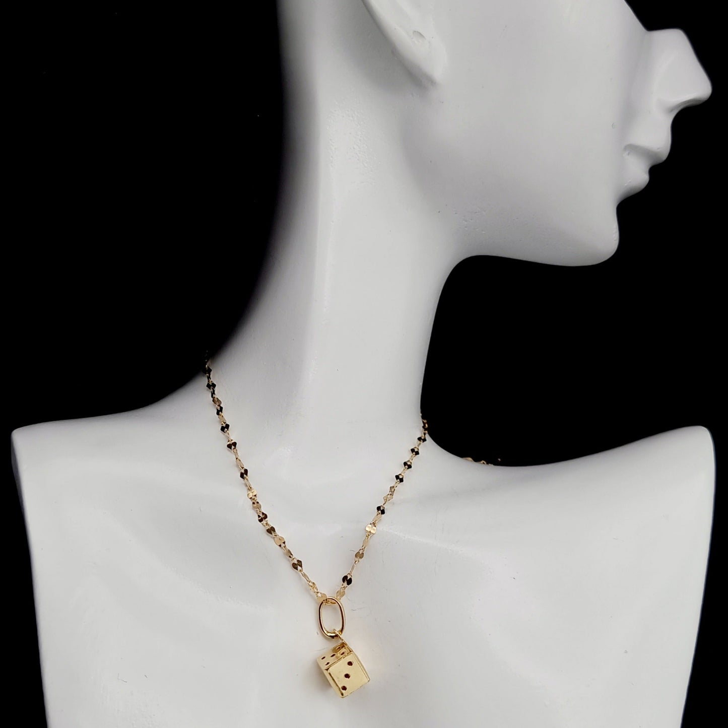18K Pure Gold Dice Cube Necklace