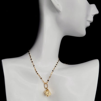 18K Pure Gold Dice Cube Necklace