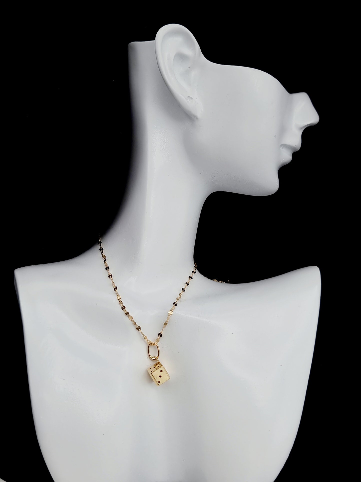 18K Pure Gold Dice Cube Necklace