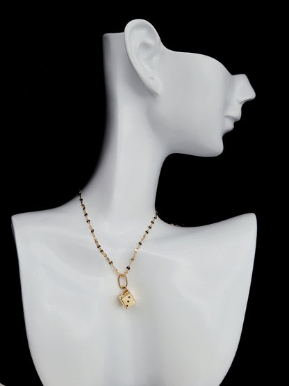 18K Pure Gold Dice Cube Necklace