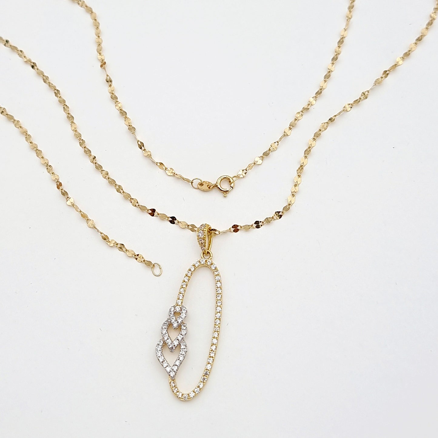 18K Pure Gold Oval Hearts Stone Necklace