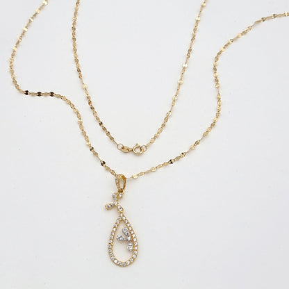 18K Pure Gold Oval Stone Necklace