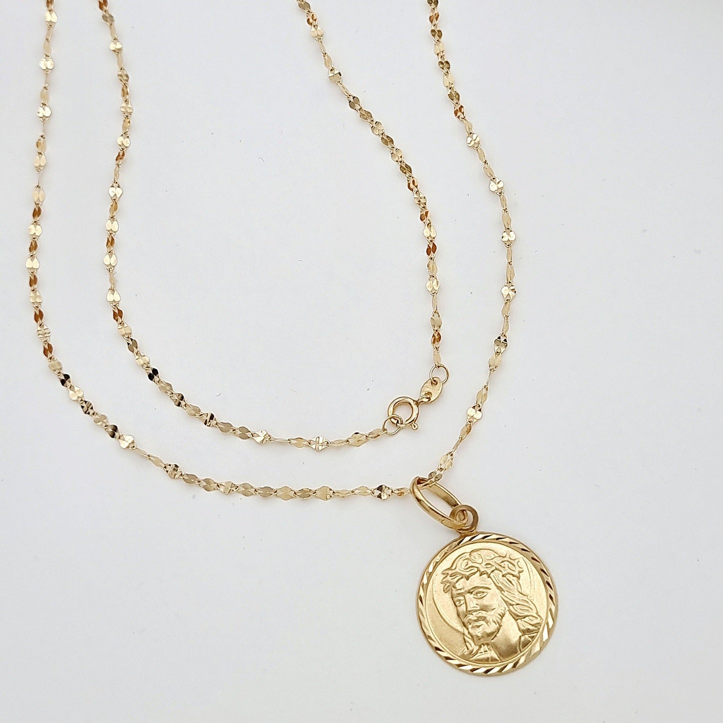 18K Pure Gold Round Jesus Religious Necklace