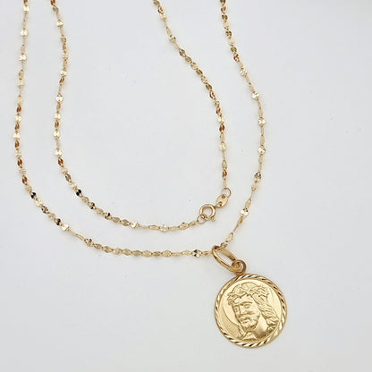 18K Pure Gold Round Jesus Religious Necklace