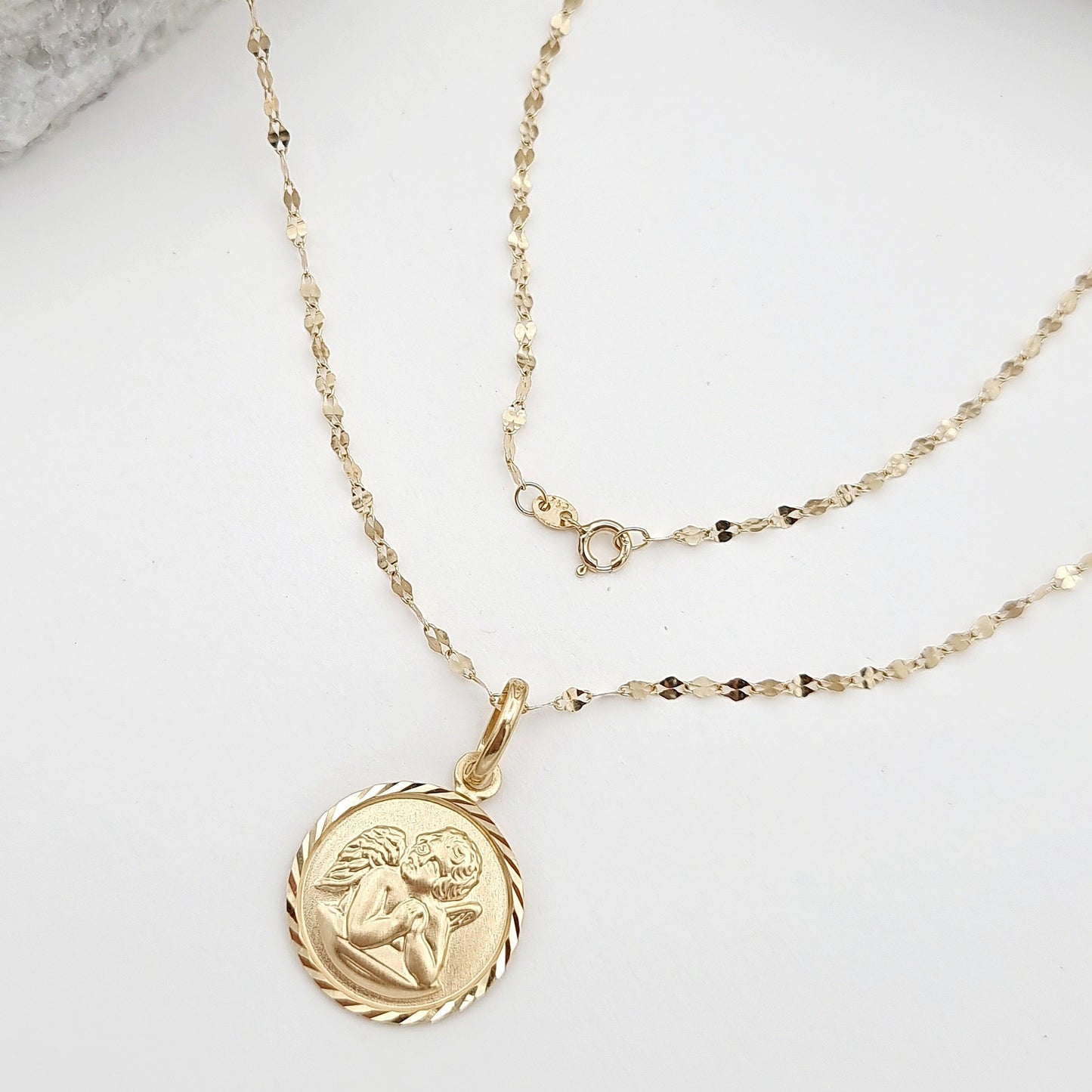 18K Pure Gold Round Religious Necklace