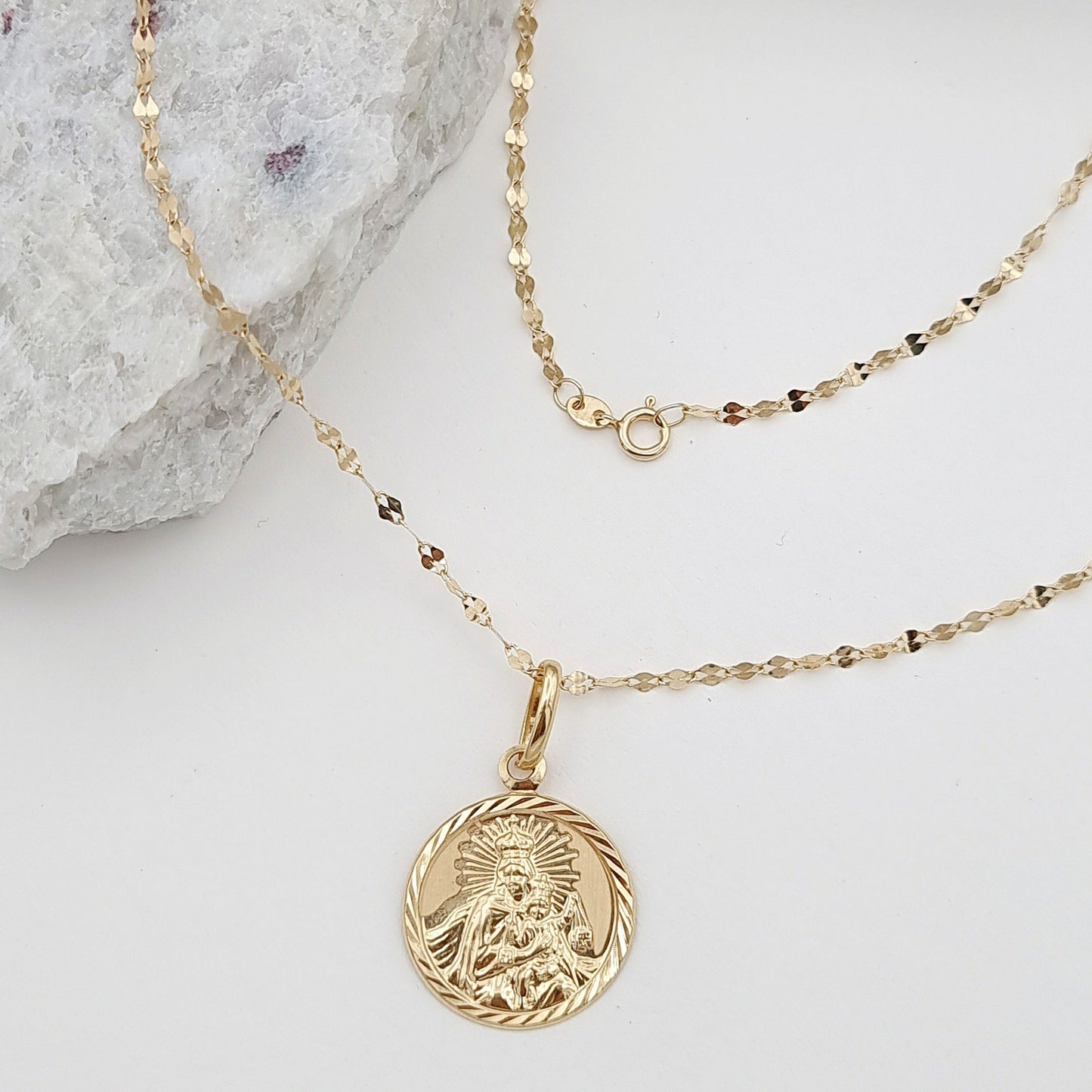 18K Pure Gold Round Religious Necklace