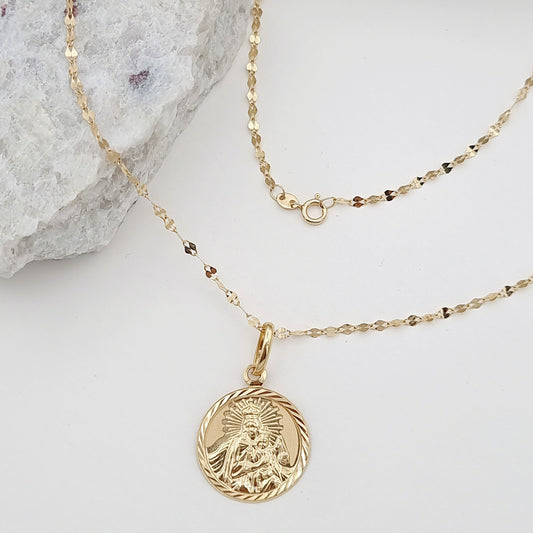 18K Pure Gold Round Religious Necklace