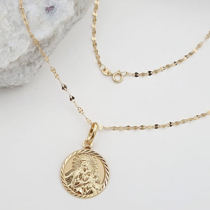 18K Pure Gold Round Religious Necklace
