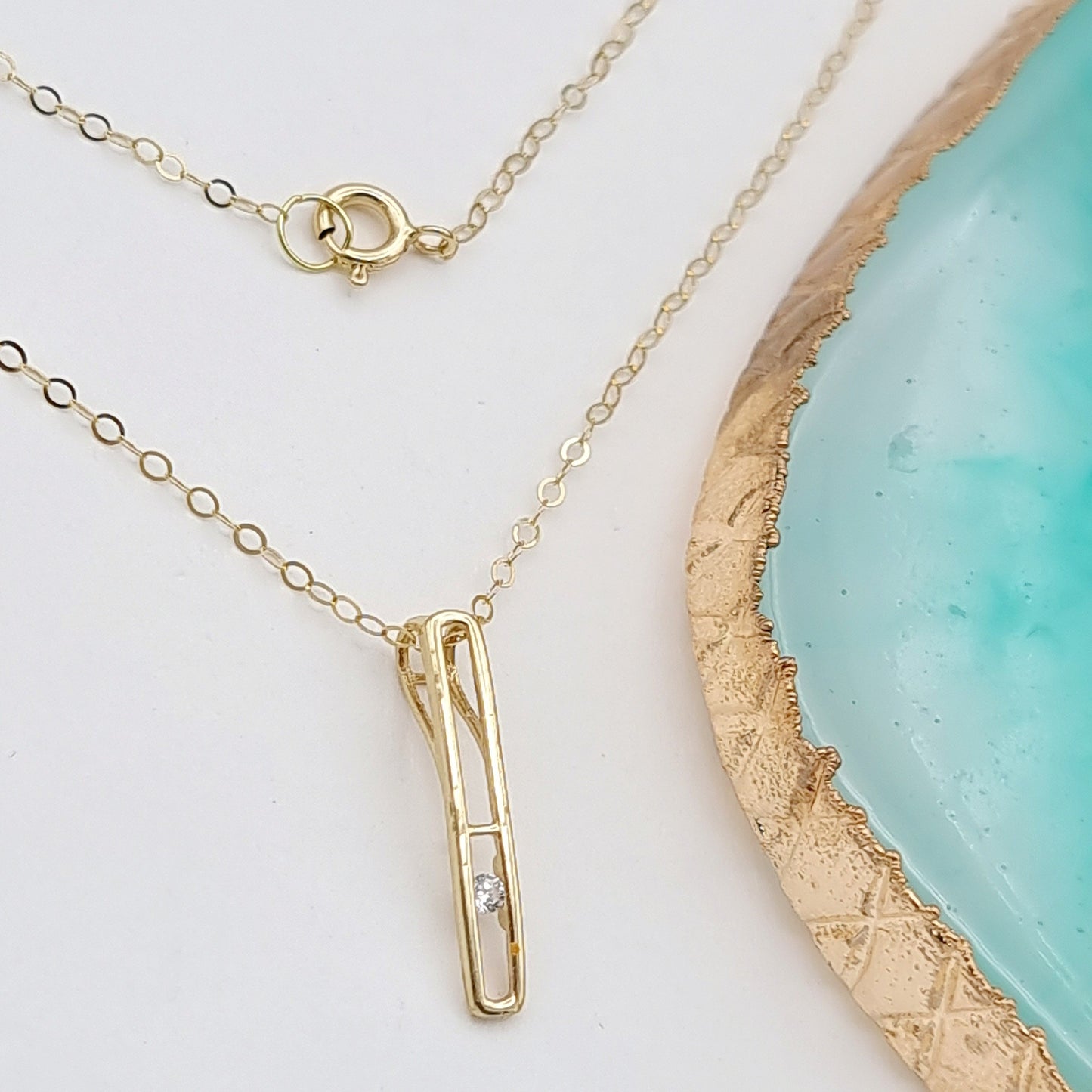 18K Pure Gold Long Stone Necklace