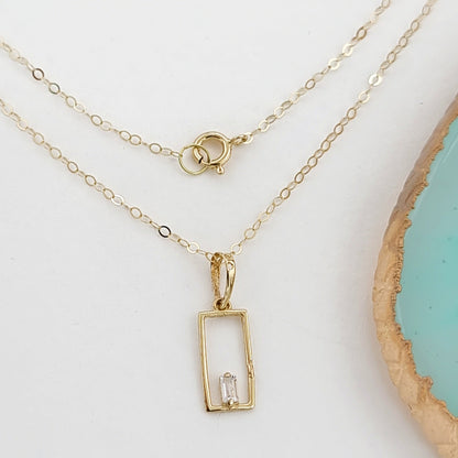 18K Pure Gold Square Stone Necklace