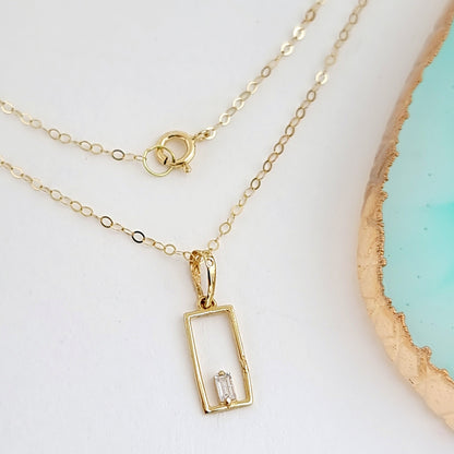 18K Pure Gold Square Stone Necklace