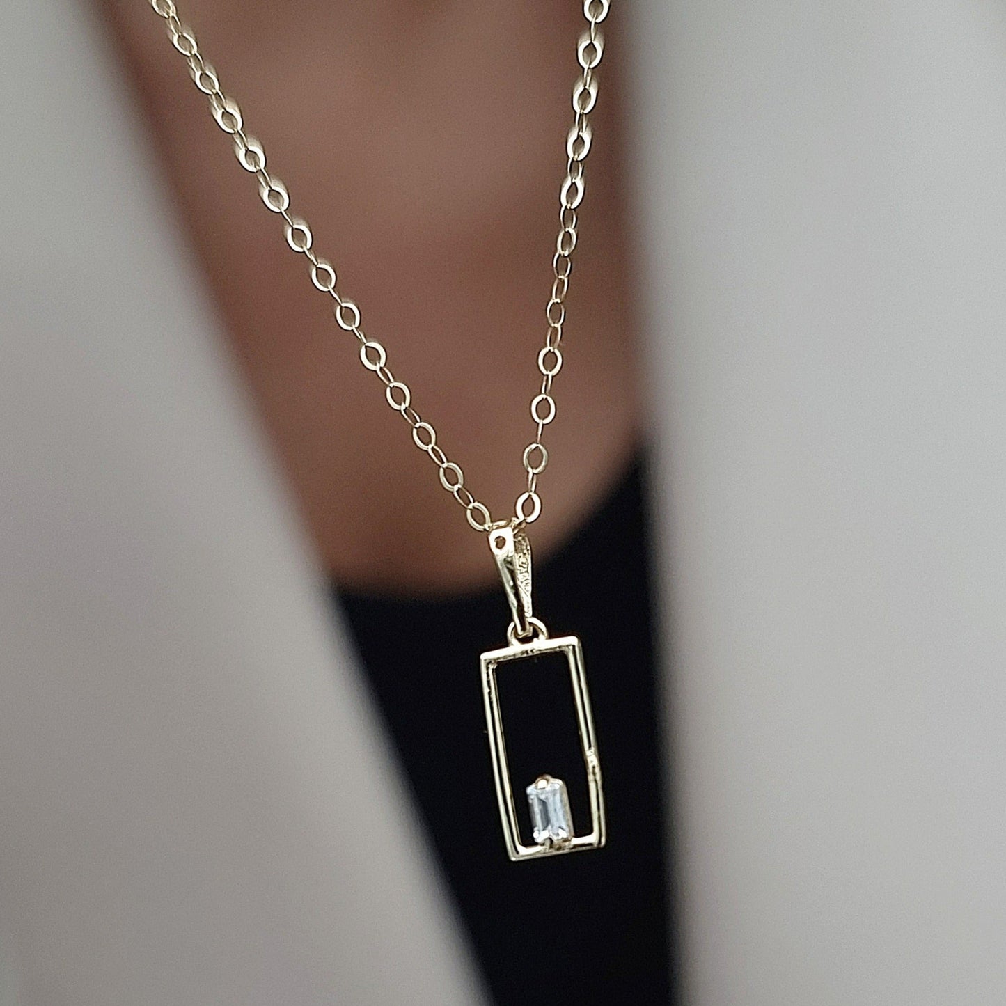 18K Pure Gold Square Stone Necklace